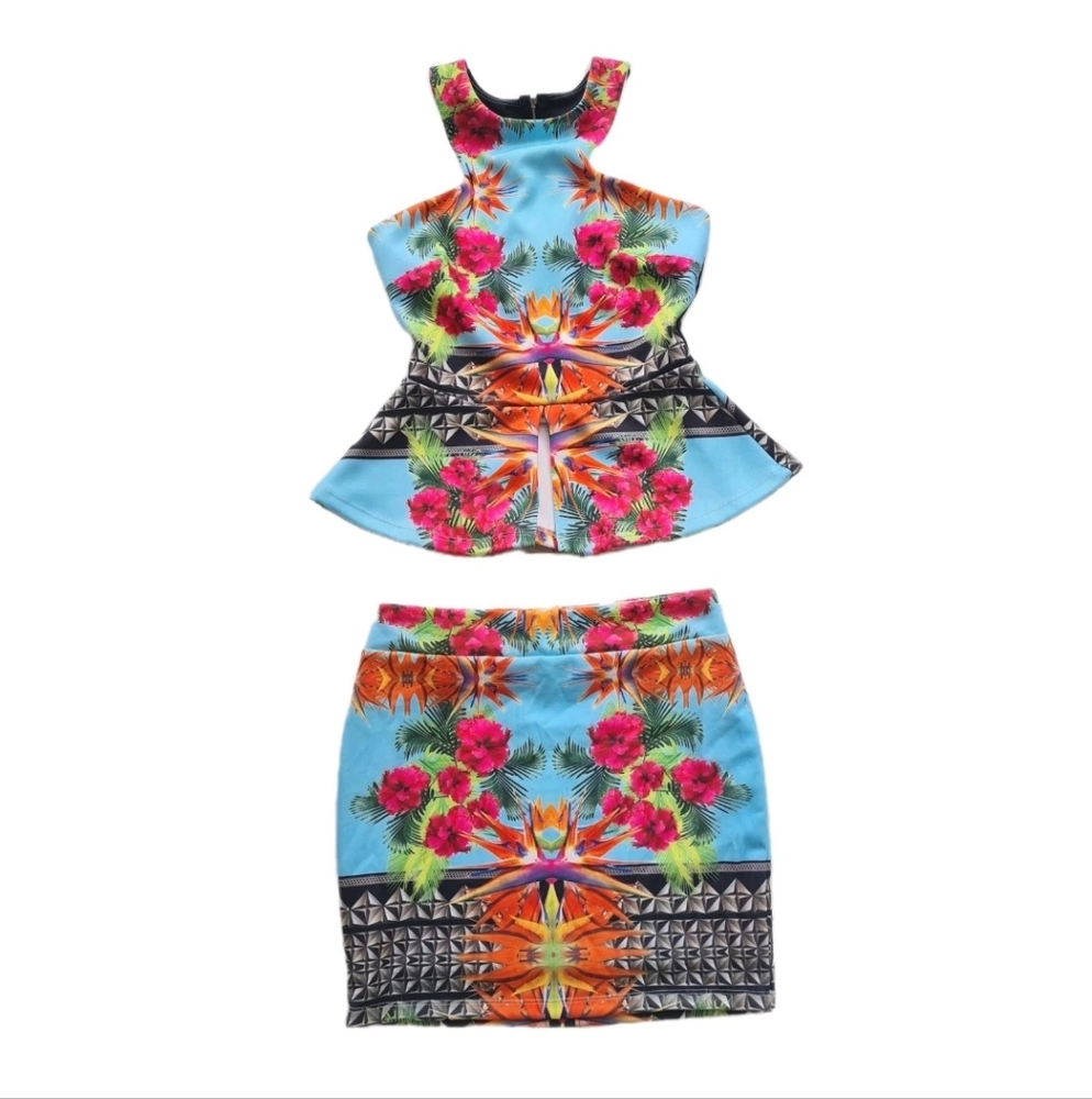 Arden B Blue and Orange Floral Mini Dress